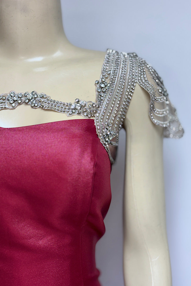 Curvy Cranberry Silver Rhinestone Formal