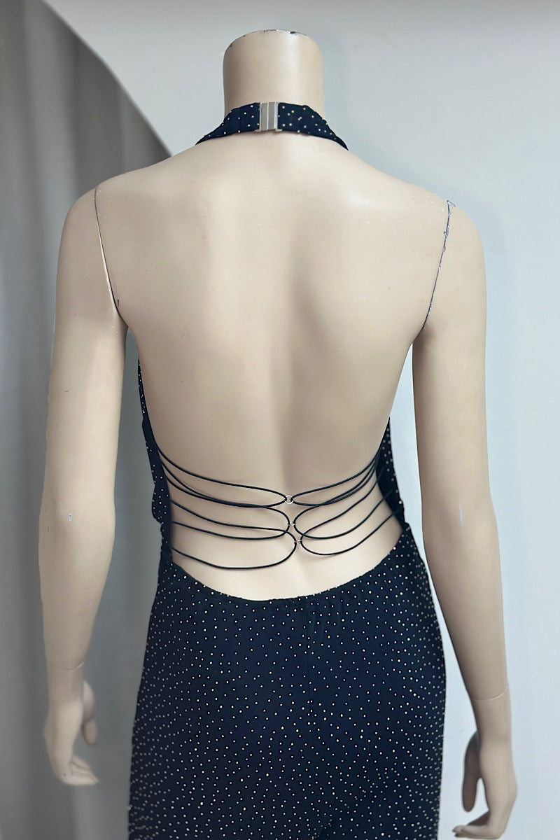 Strappy Rhinestone Halter Jumpsuit