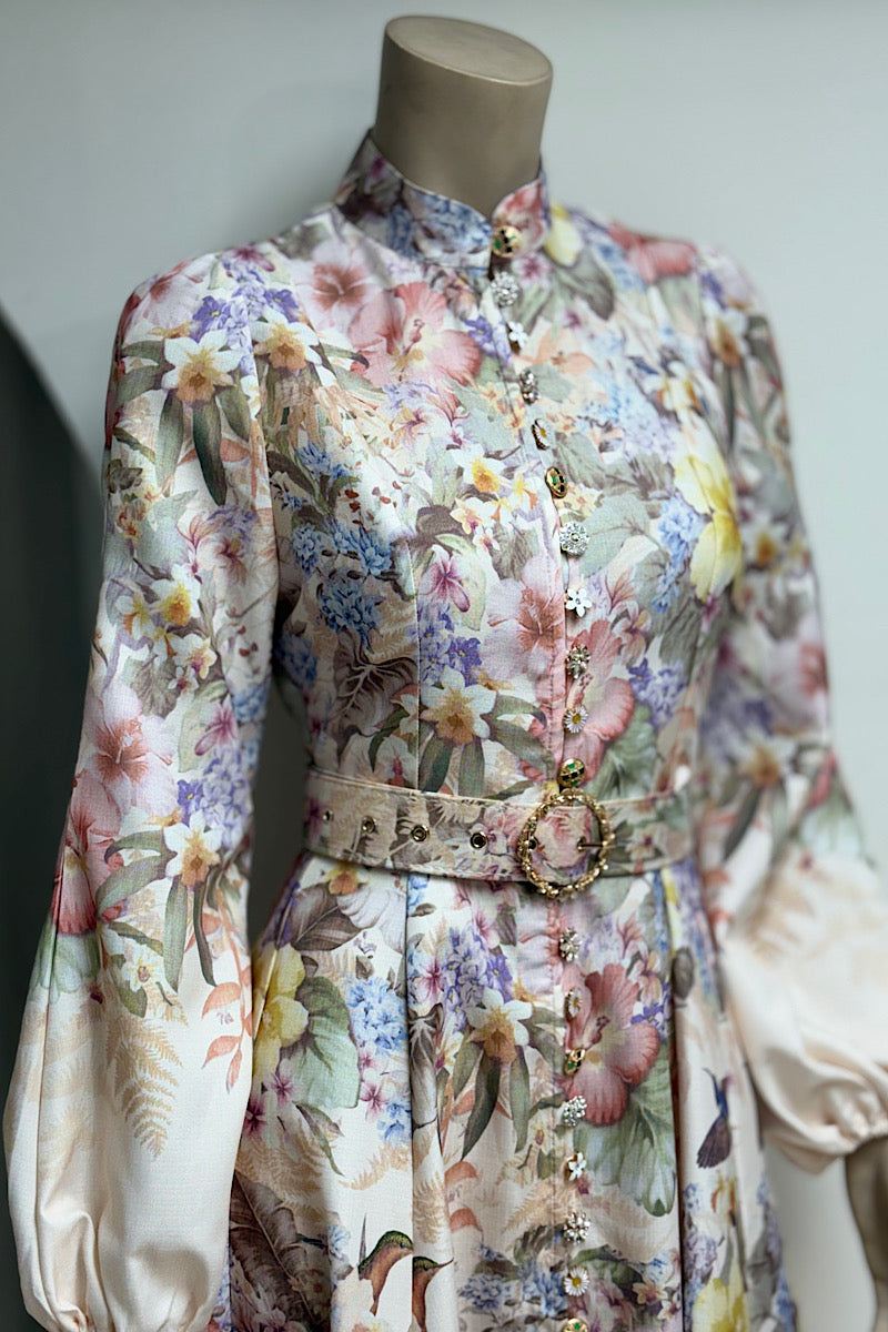 Pastel Floral High Neck Long Sleeve Maxi