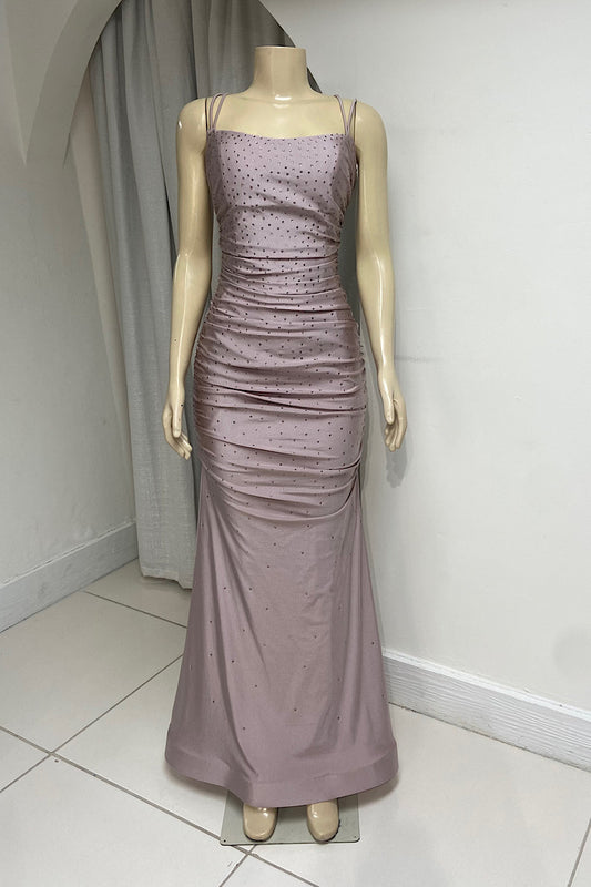 Ruched Mauve Rhinestone Dress