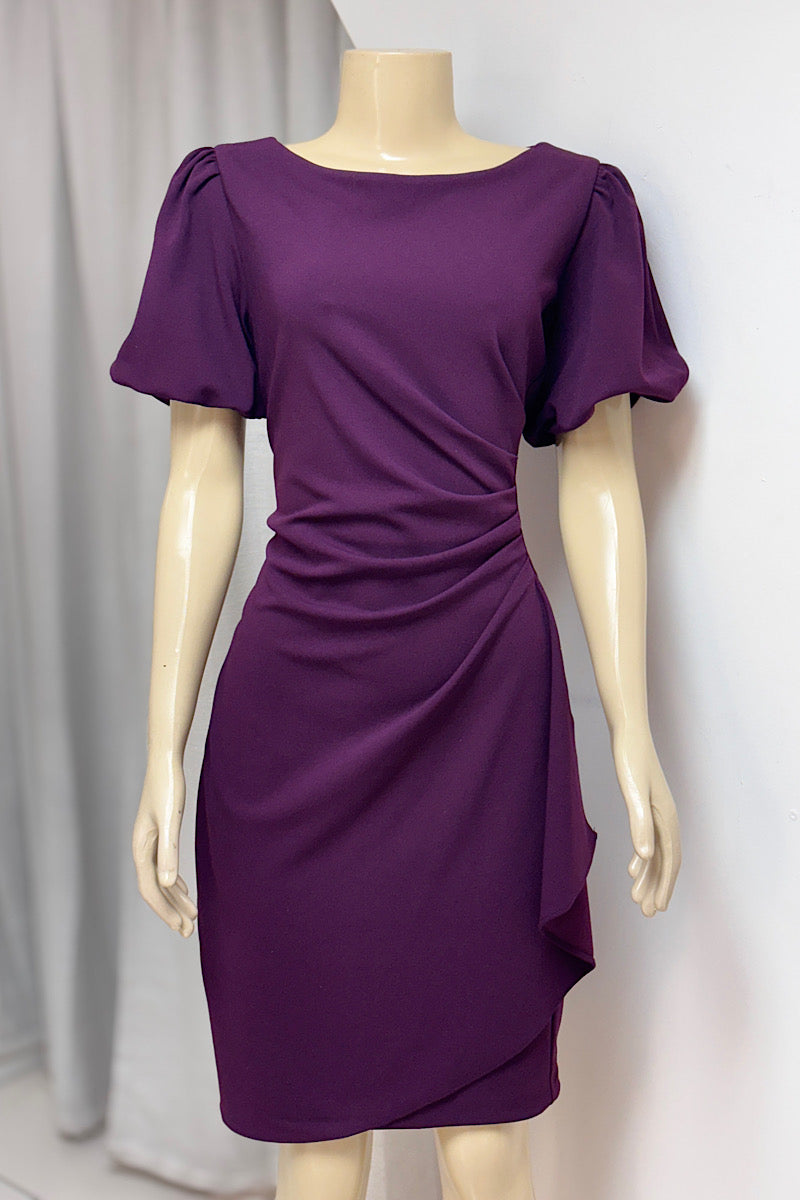 Side Ruched Puff Sleeve Dress