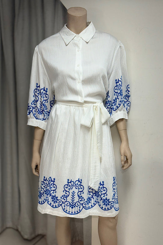 Collared Flowy Printed Sleeve Dress