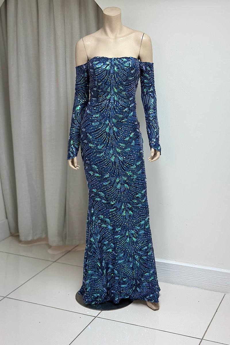 Off Shoulder Long Sleeve Sequin Formal