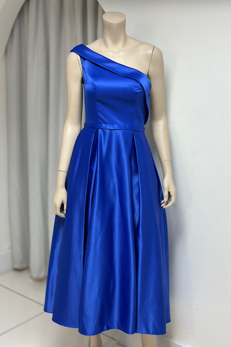 Satin One-Shoulder Tea-Length Formal