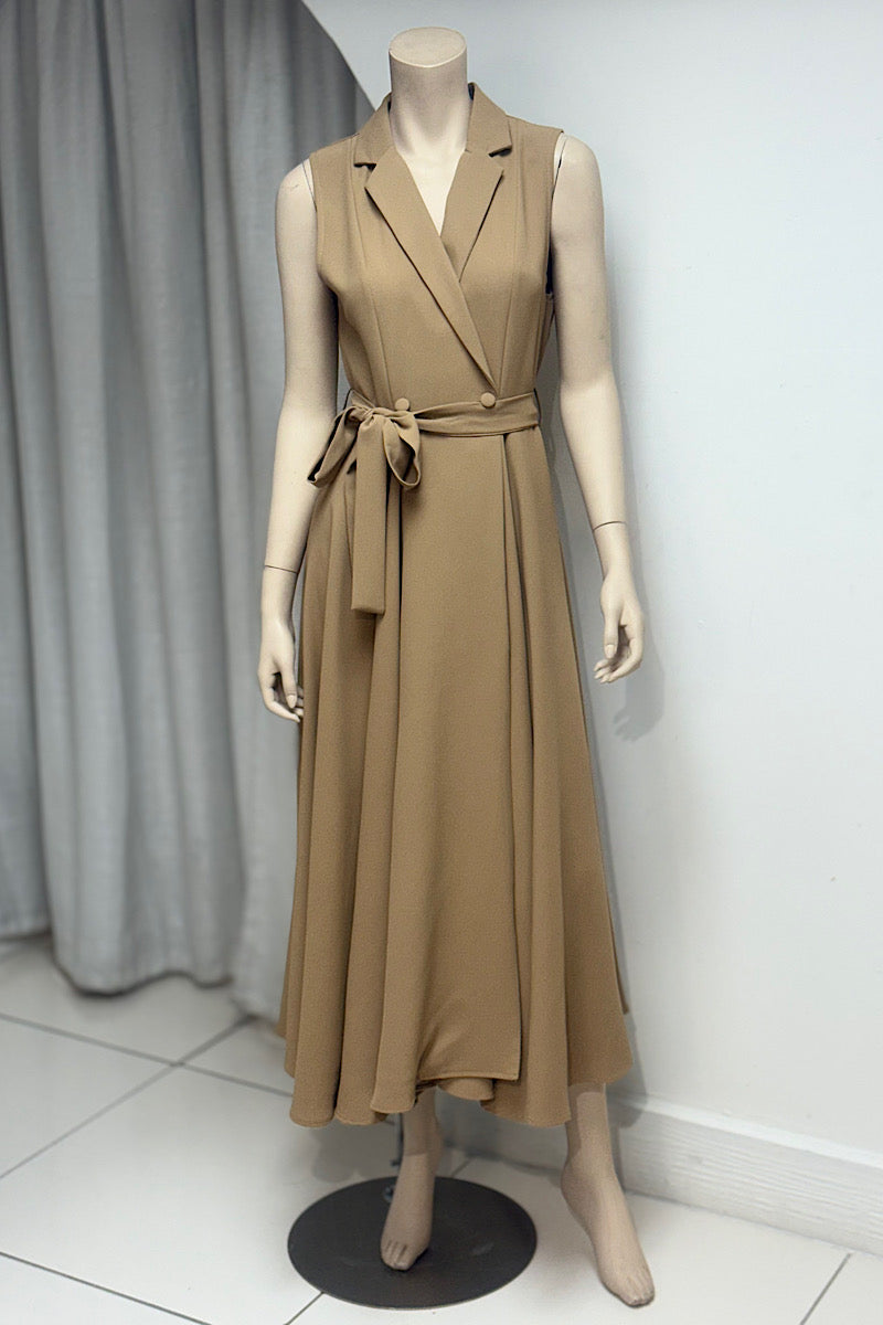 Collared Tie-Waist Vest Dress