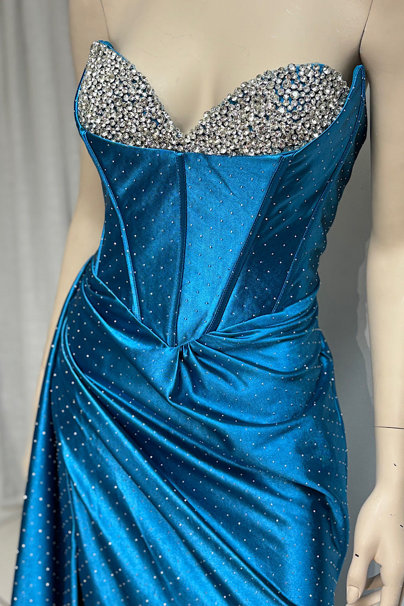 Studded Rhinestone Bust Satin Formal