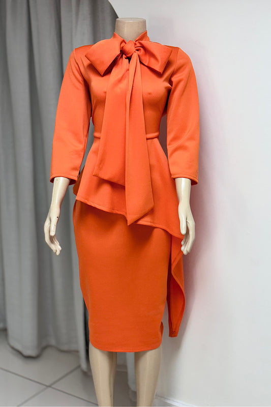 Orange Curvy Scuba Dress