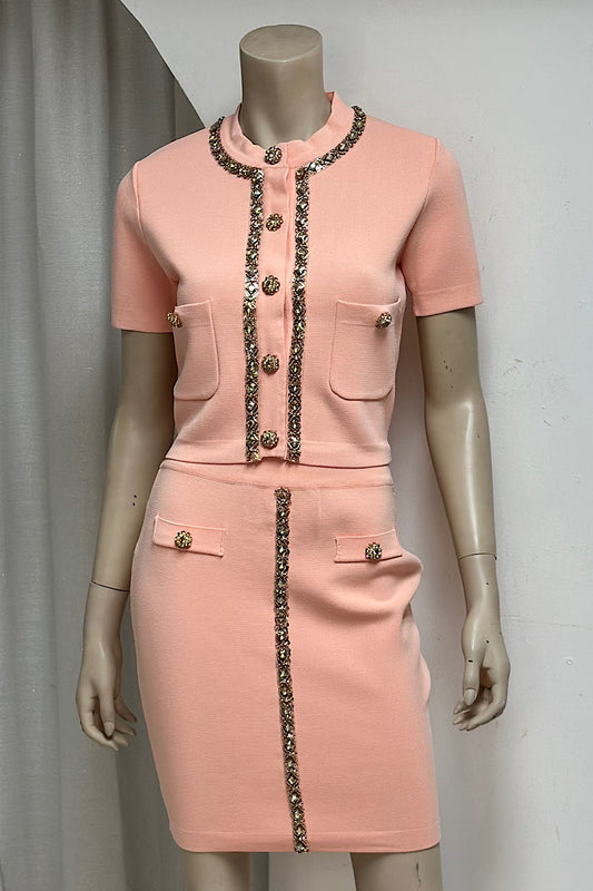 Rhinestone Embellished Mini Skirt Set