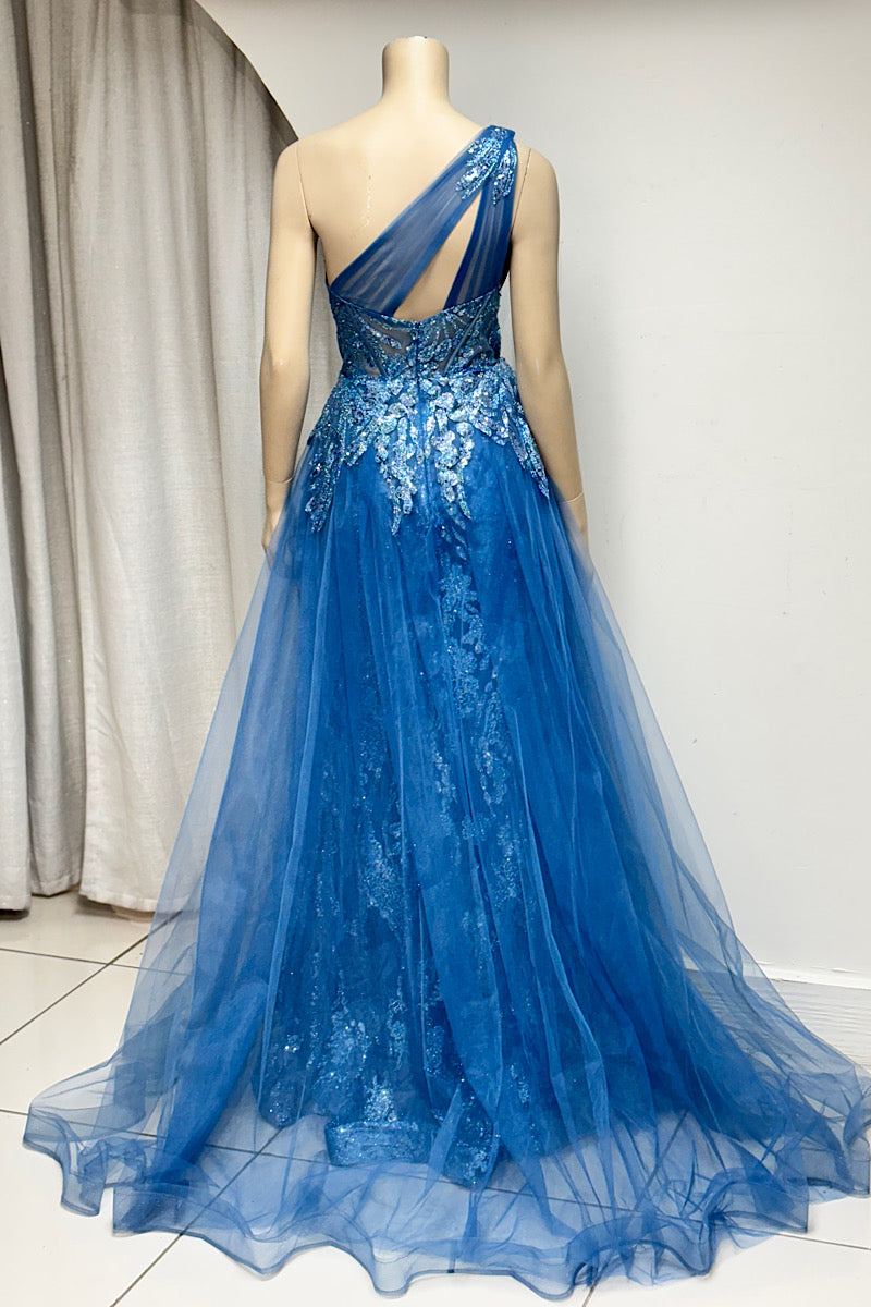 One-Shoulder Overlay Sequin Formal