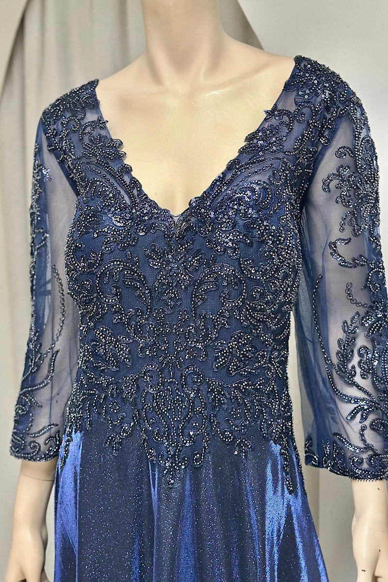 Beaded Embroidered Shimmer Flare Formal Dress
