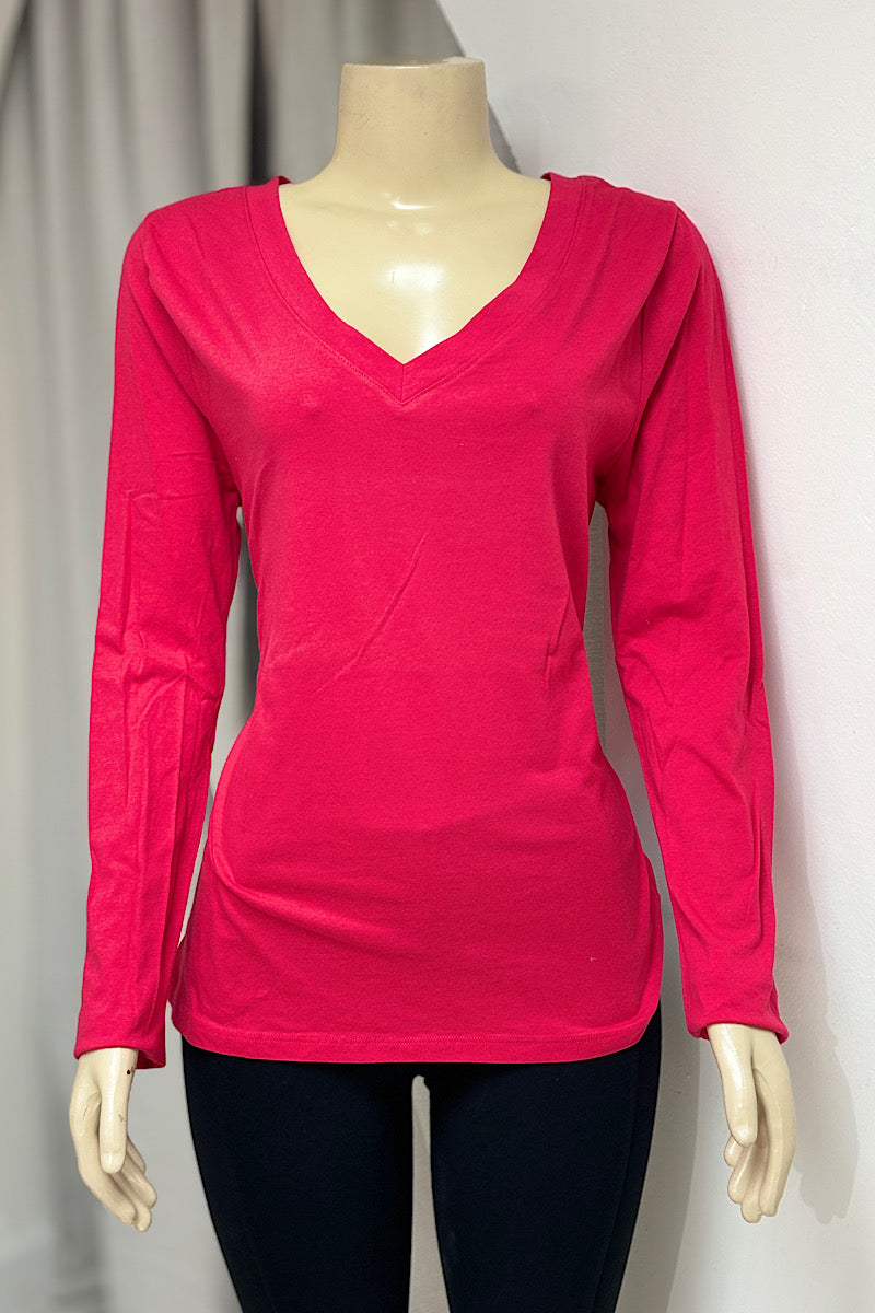 Curvy Long Sleeve V-Neck T-Shirt