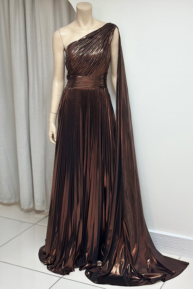 One-Shoulder Cape Sleeve Pleated Formal