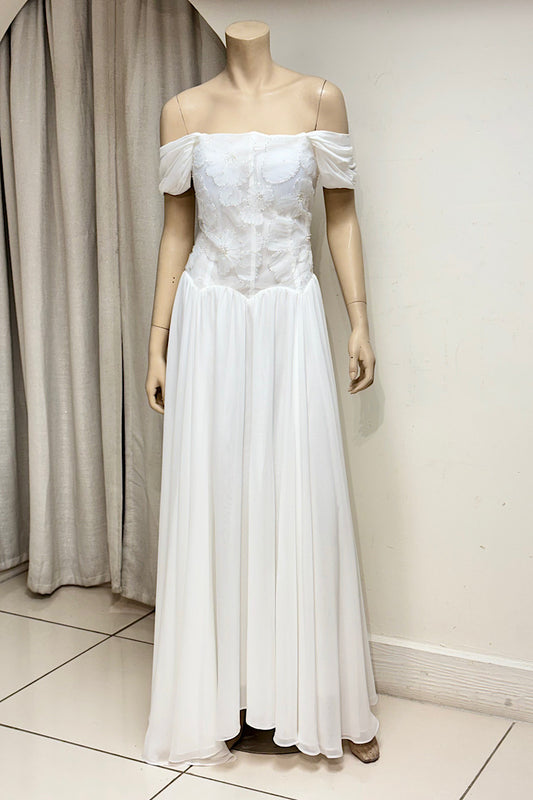 Beaded Flower Design Off-Shoulder Flowy Formal