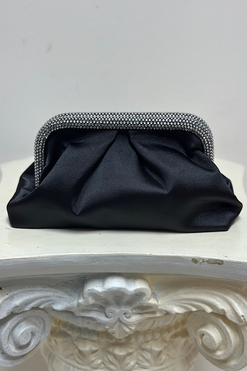Rhinestone Clasp Fabric Clutch