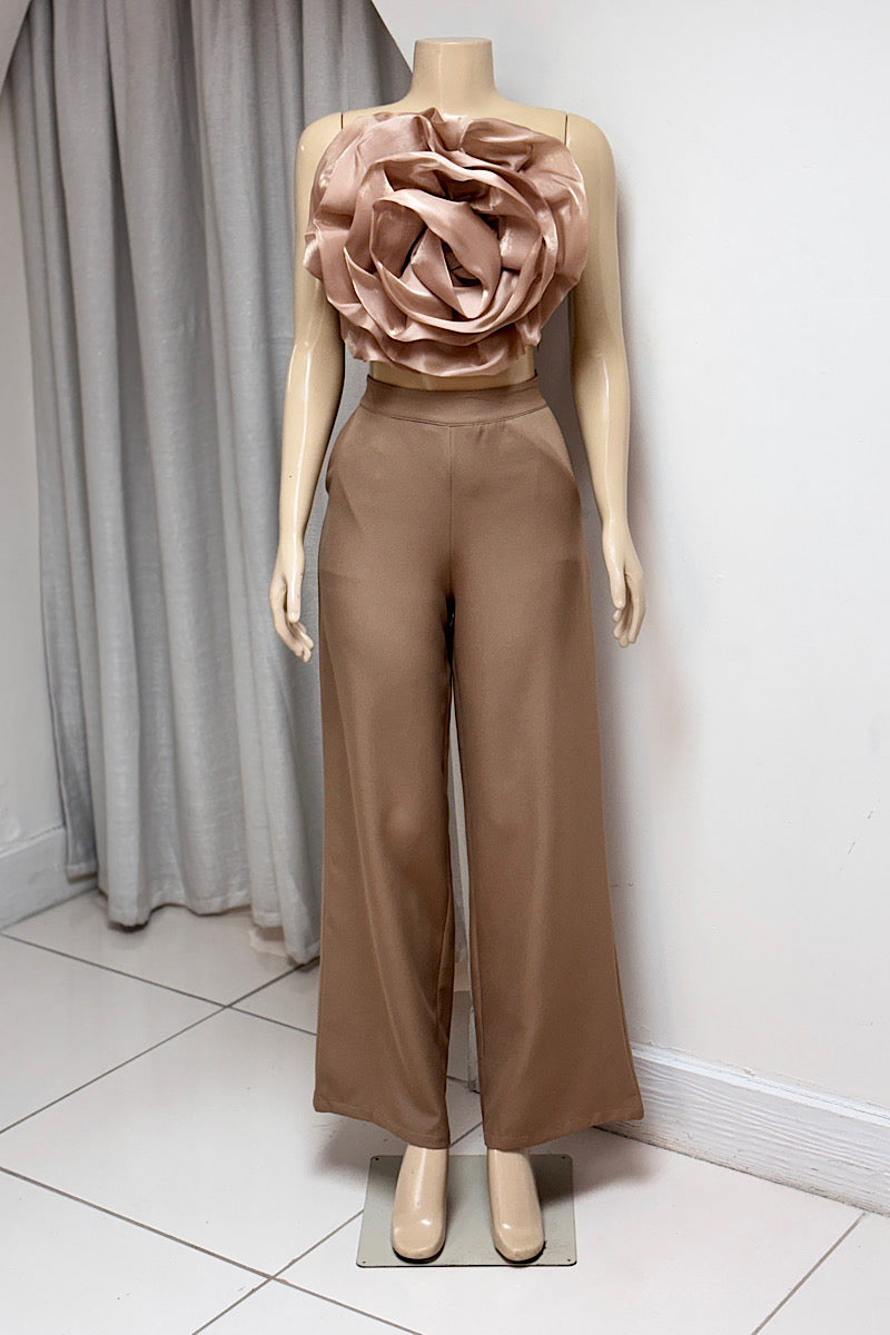 Rosette Crop Top Pant Set