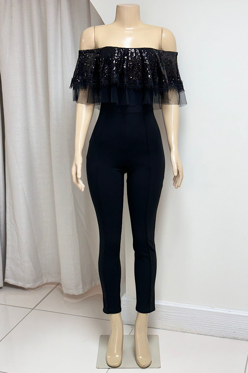 Black Sequin Top Jumpsuit