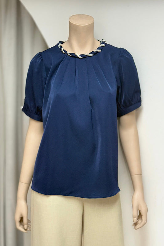 Twined Pearl Neck Flowy Top