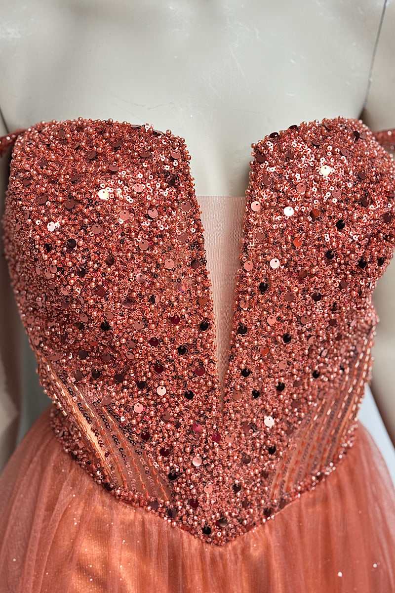 V-Waist Beaded Flare Formal
