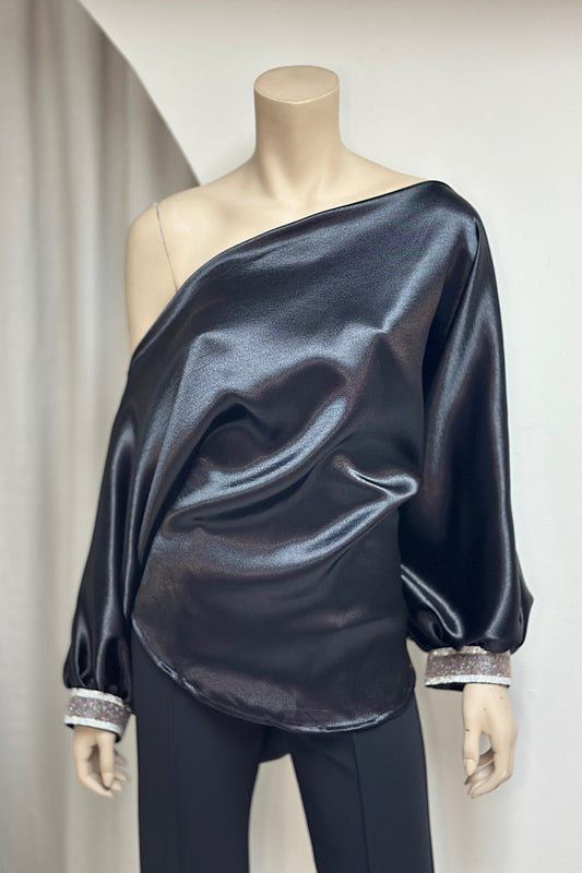 One Shoulder Embellished Sleeve Top