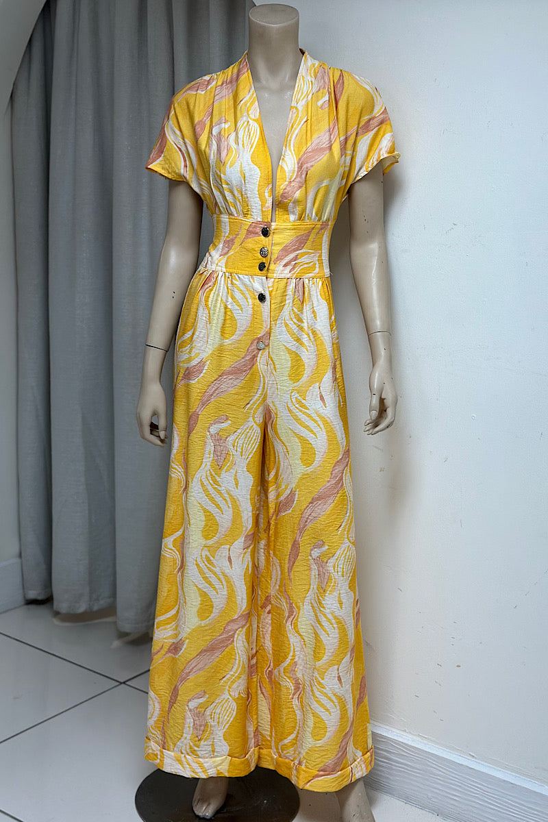 V-Neck Cinched Waist Jumpsuit