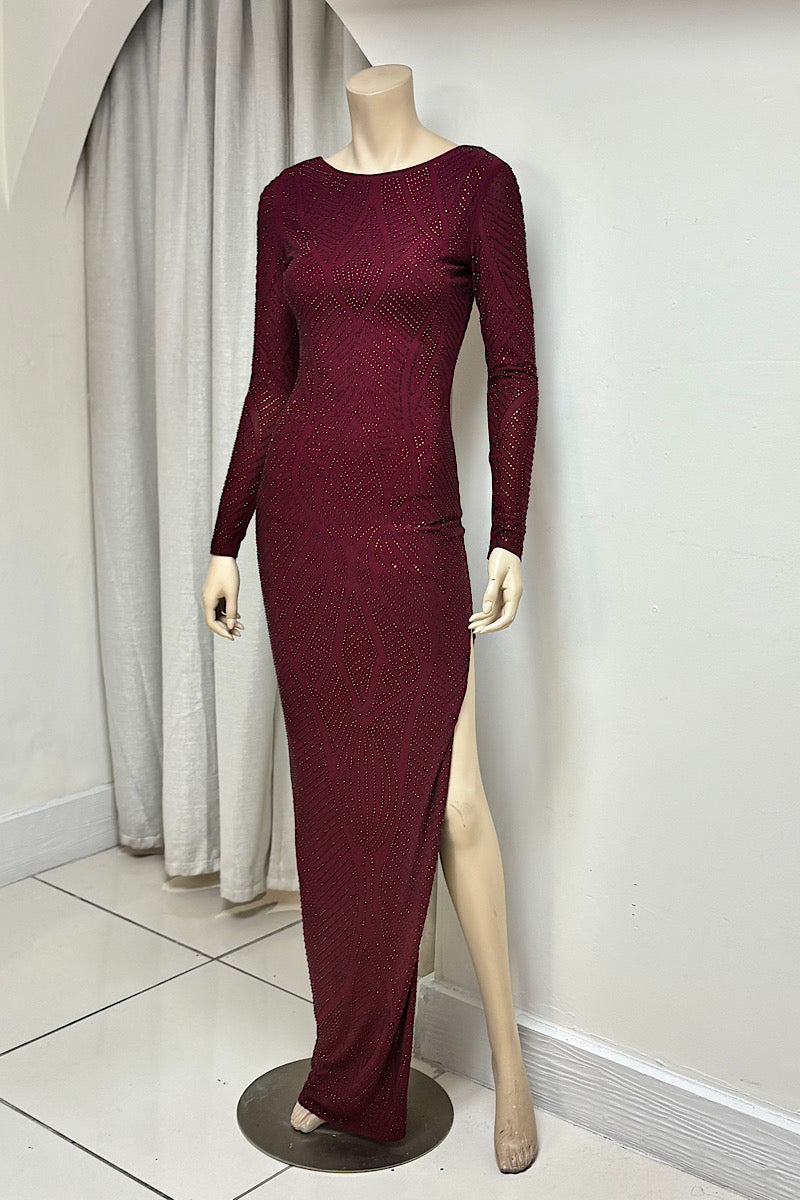 Long Sleeve Rhinestone Fitted Formal