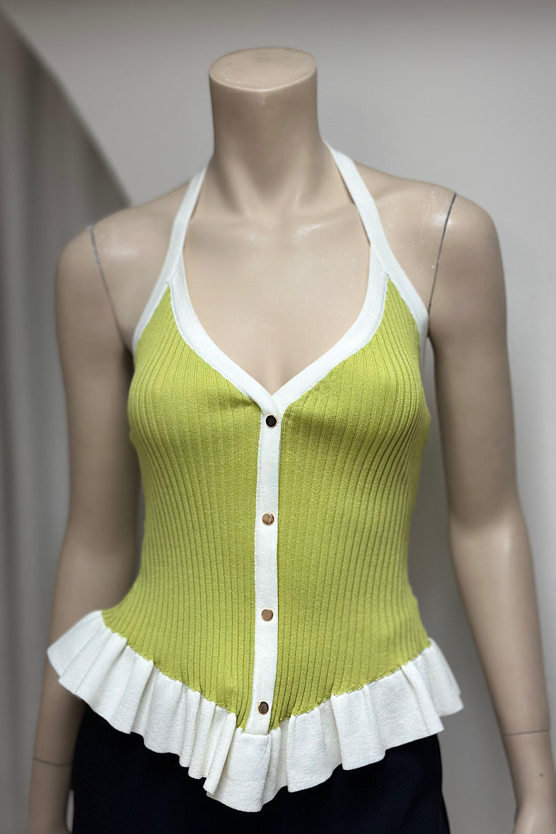 Cinched Waist Halter Sweater Top