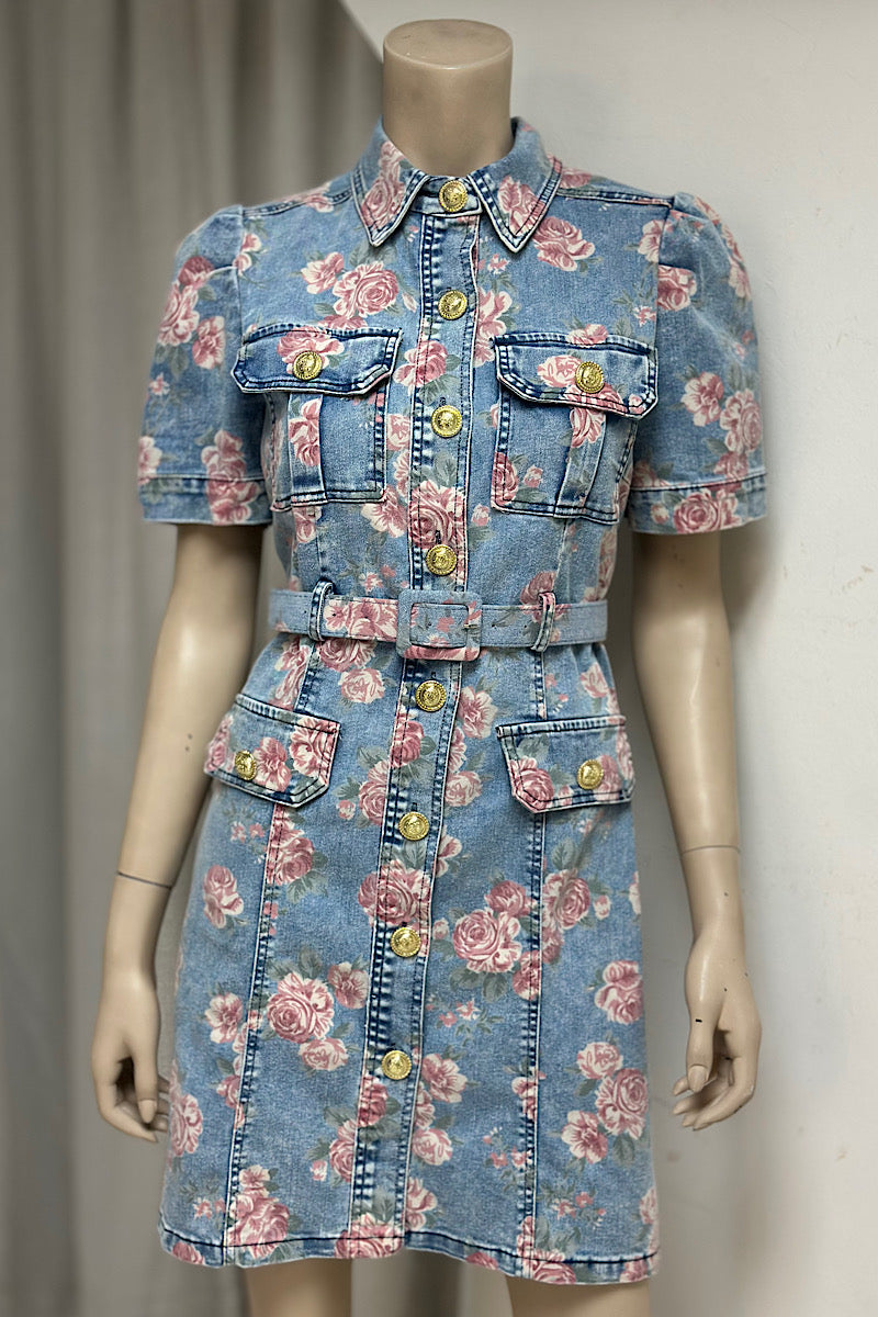Floral Denim Mini Dress