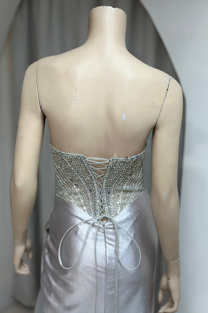 Beaded Bodice Ruched Corset Formal