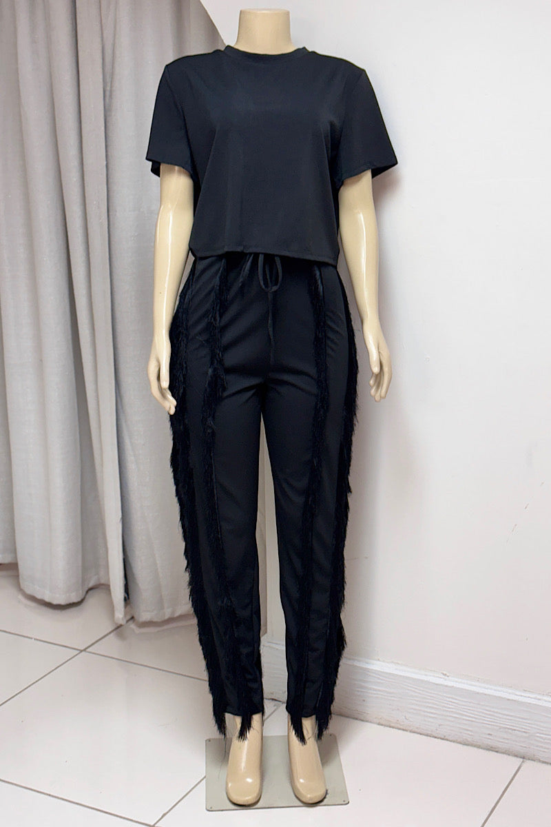 Crop Top Tassle Pant Set