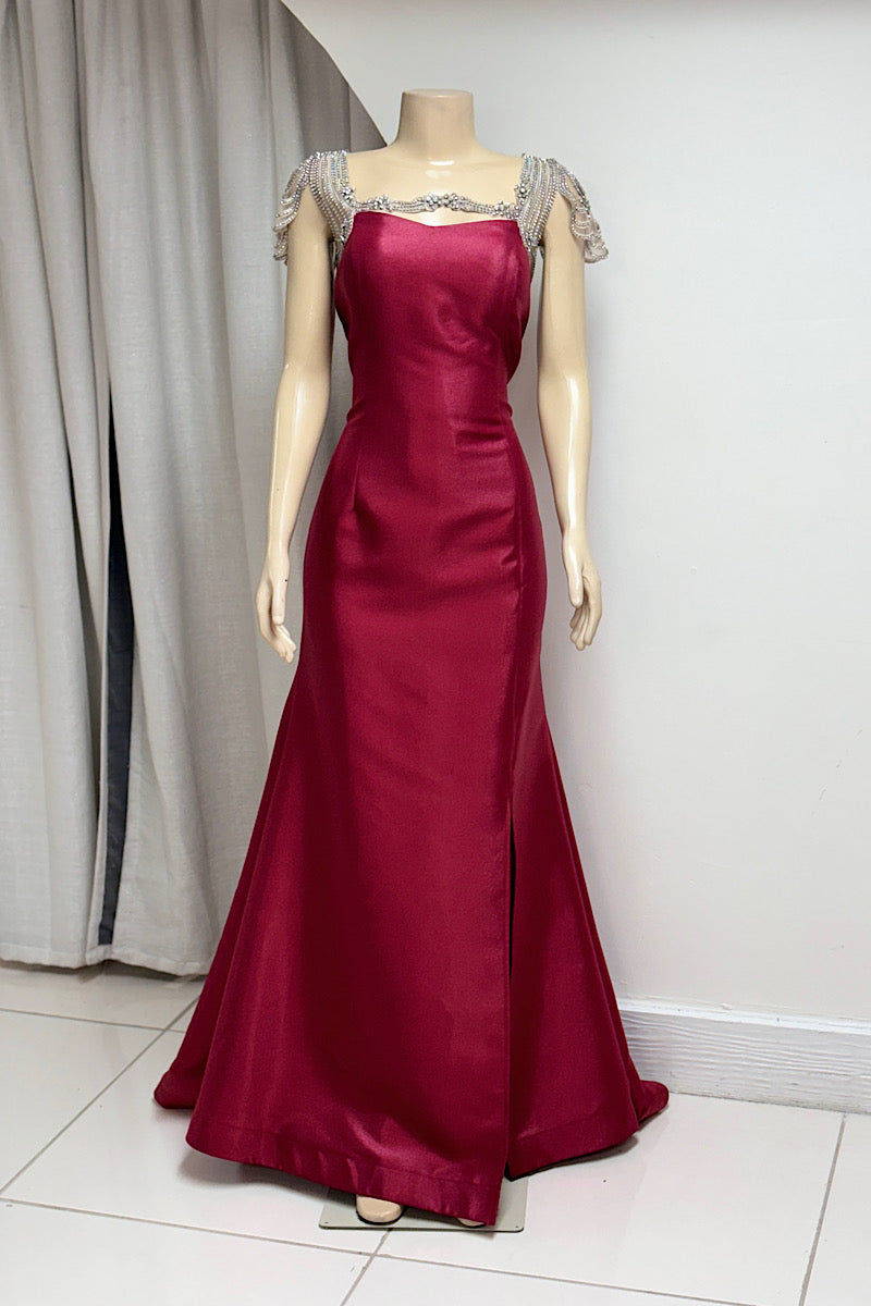 Curvy Cranberry Silver Rhinestone Formal