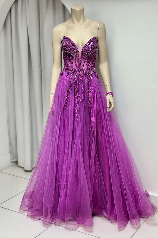 Strapless Beaded Tulle Formal
