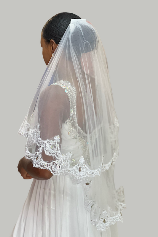 Off-White Lace Embroidered Veil