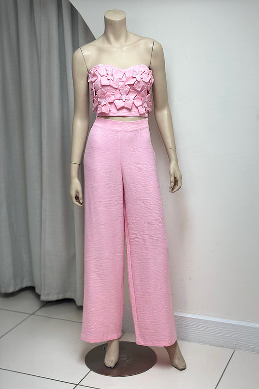 Strapless Crop Flower Detail Pant Set
