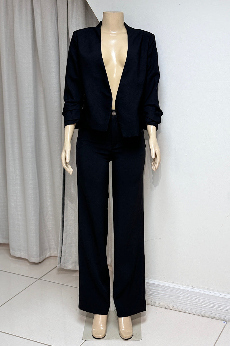 Standard Ruched Sleeve Pant Suit