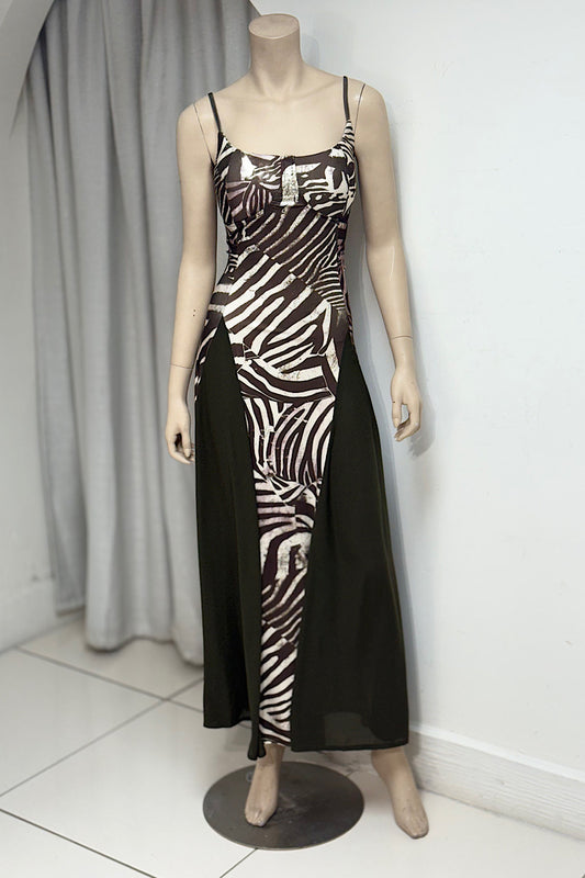 Printed Sheer Panel Maxi Dress