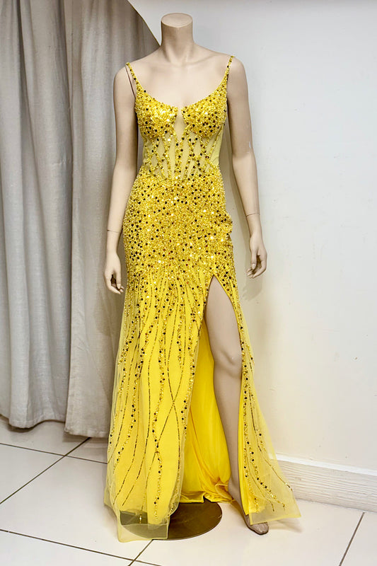 Full Beaded Spaghetti Strap Formal