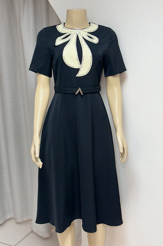 A-line Rhinestone Bow Dress