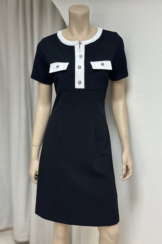 White Trimmed Pearl Button Dress