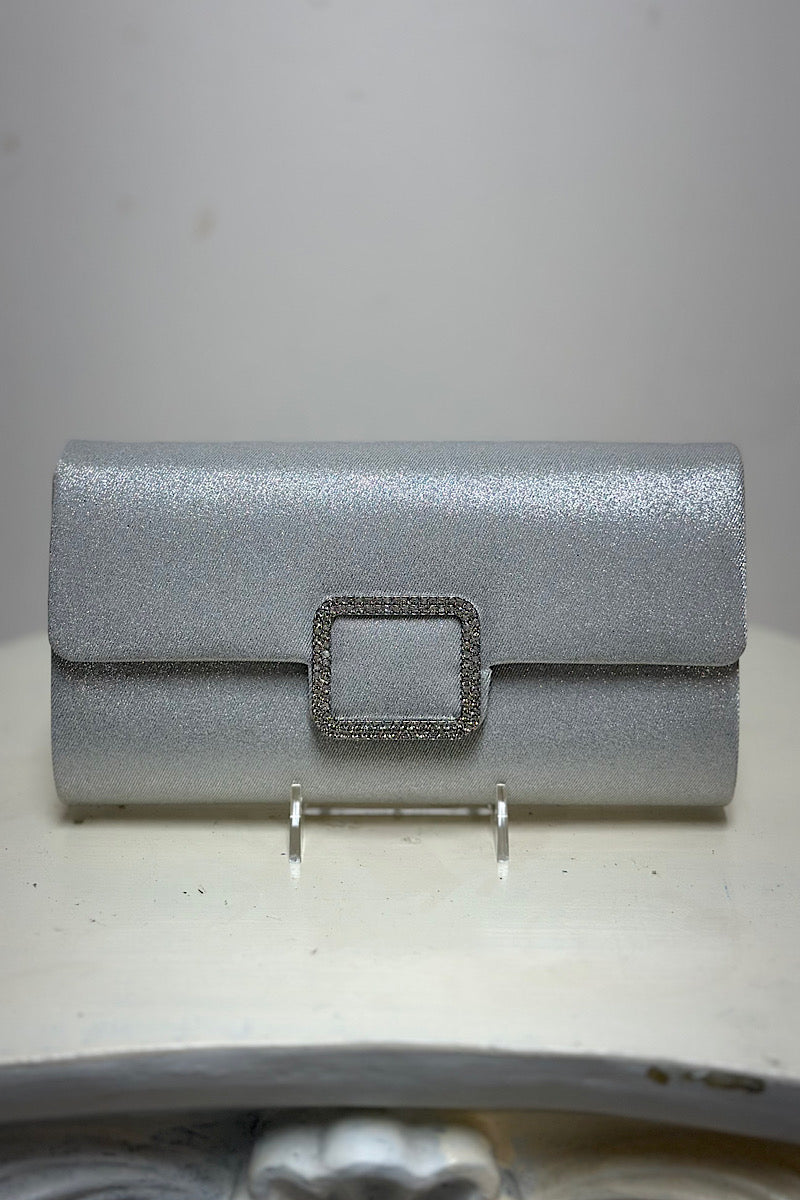 Rhinestone Clasp Shimmer Fold-Over Clutch
