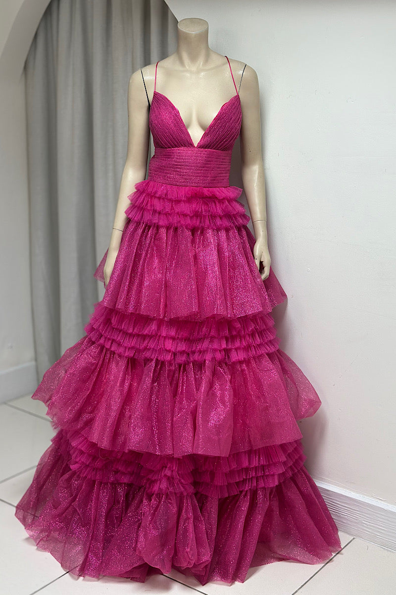 Shimmer Glitter Layered Tulle Formal