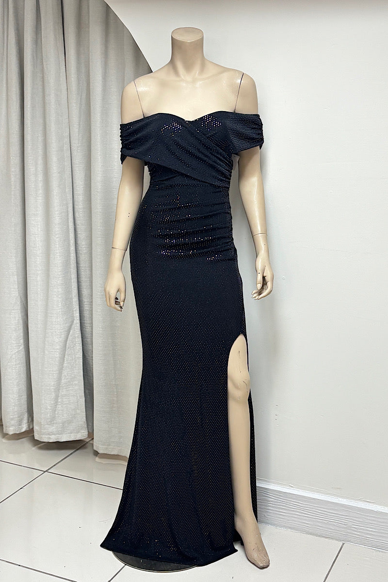 Curvy Off-Shoulder Sequin Split Formal