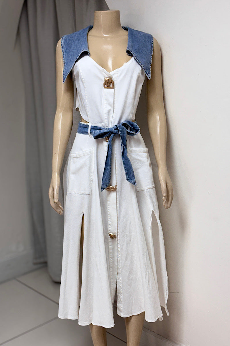 Cut-Out Denim Maxi Dress