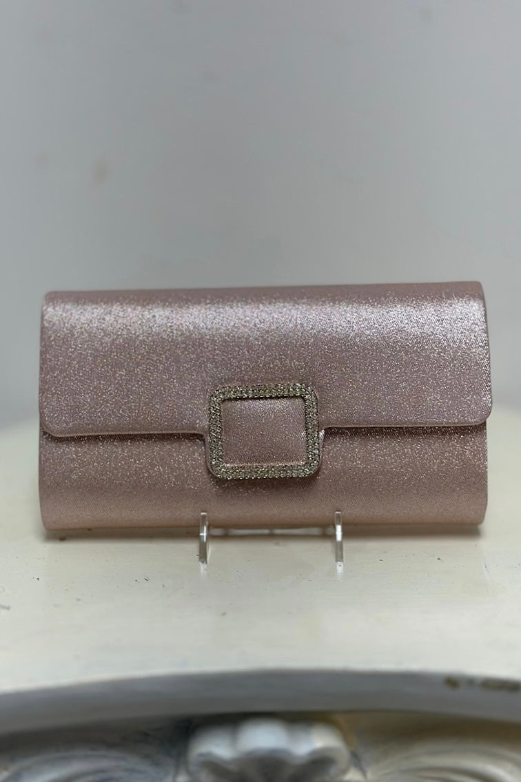 Rhinestone Clasp Shimmer Fold-Over Clutch