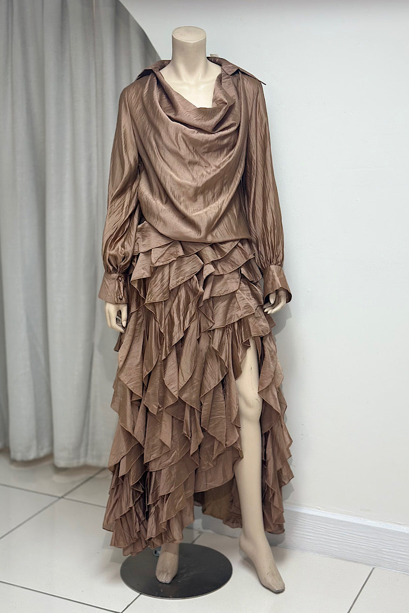 Cowl Neck Ruffle Skirt Set