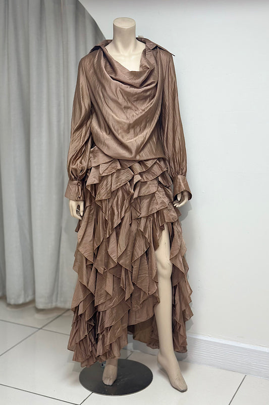 Cowl Neck Ruffle Skirt Set