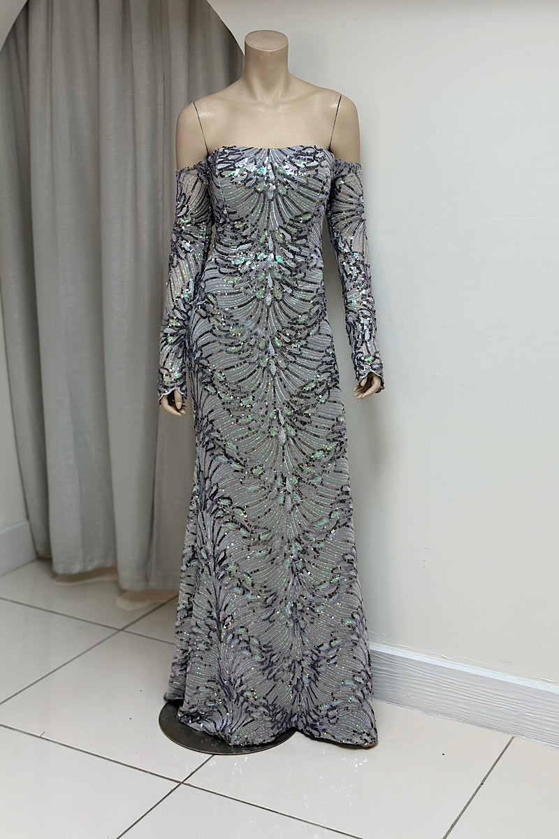 Off Shoulder Long Sleeve Sequin Formal