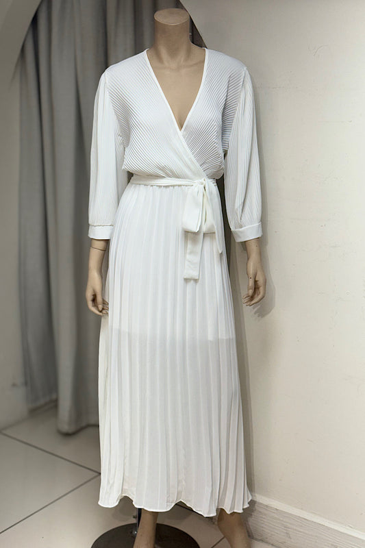 Pleated V-Neck Midi Dress
