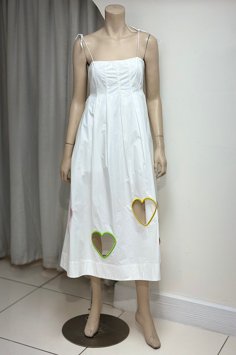 Heart Detail Tie-Shoulder Midi Dress