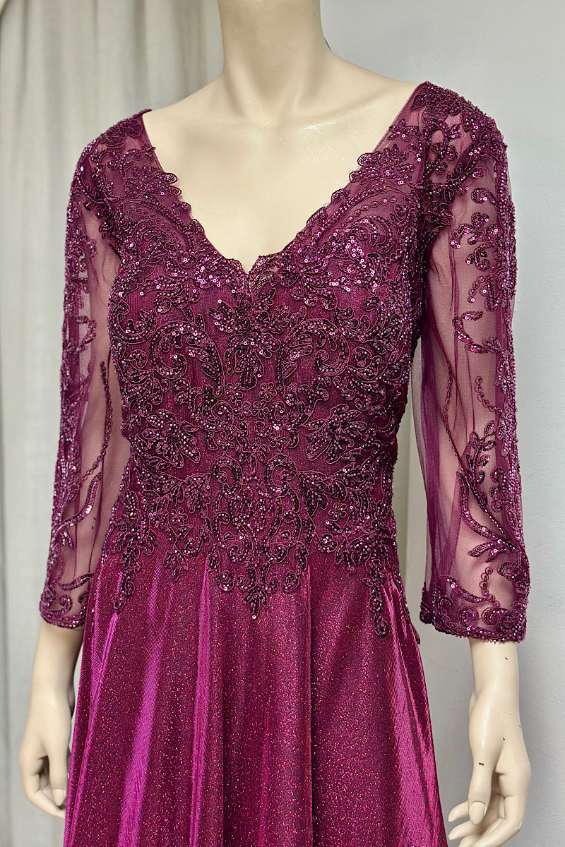 Beaded Embroidered Shimmer Flare Formal Dress