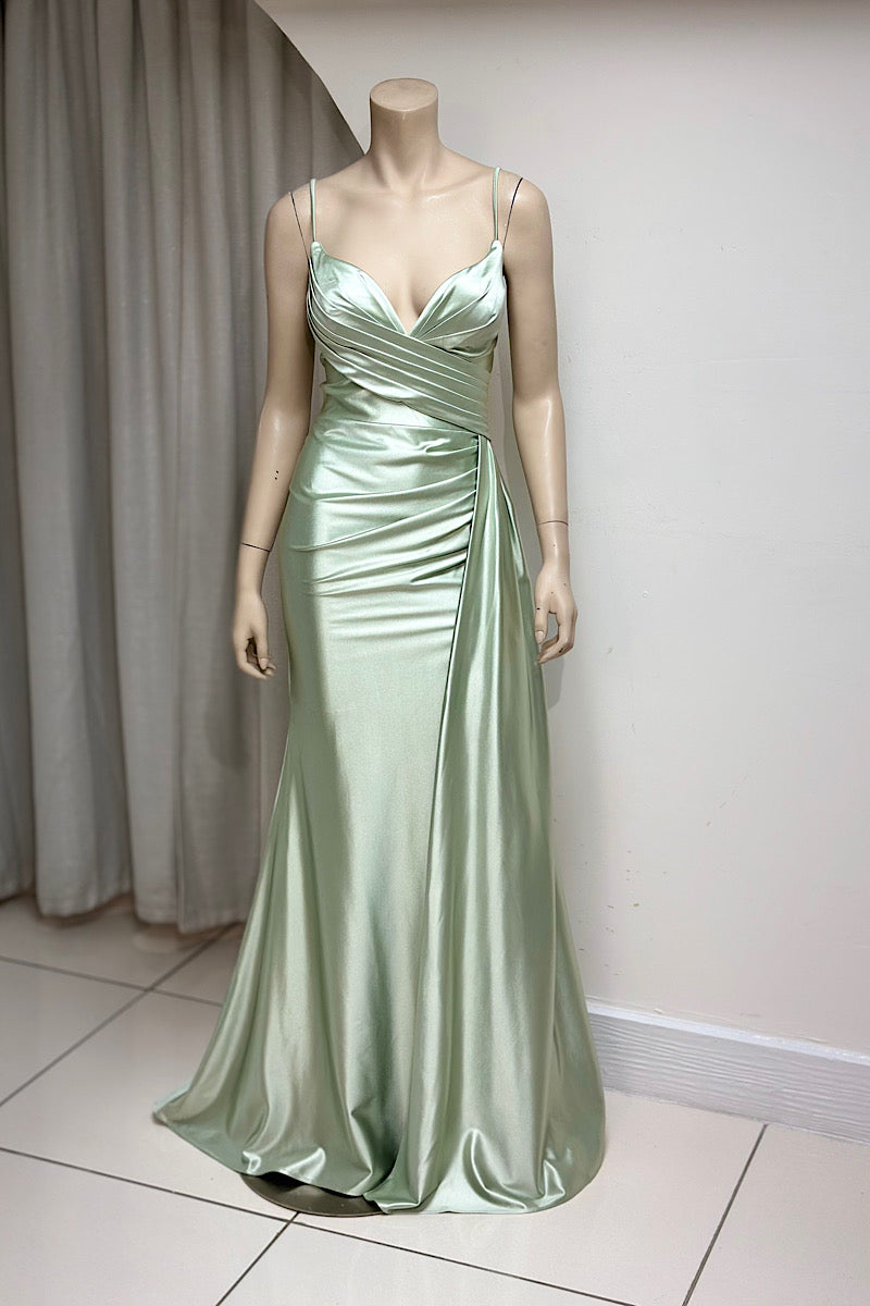 Thin Strap Ruched Concealed Split Formal